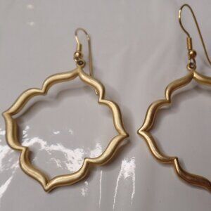 Goldtone Alhambra Shaped French Wire Pierced Ear Rings Apx 1.5" W & L